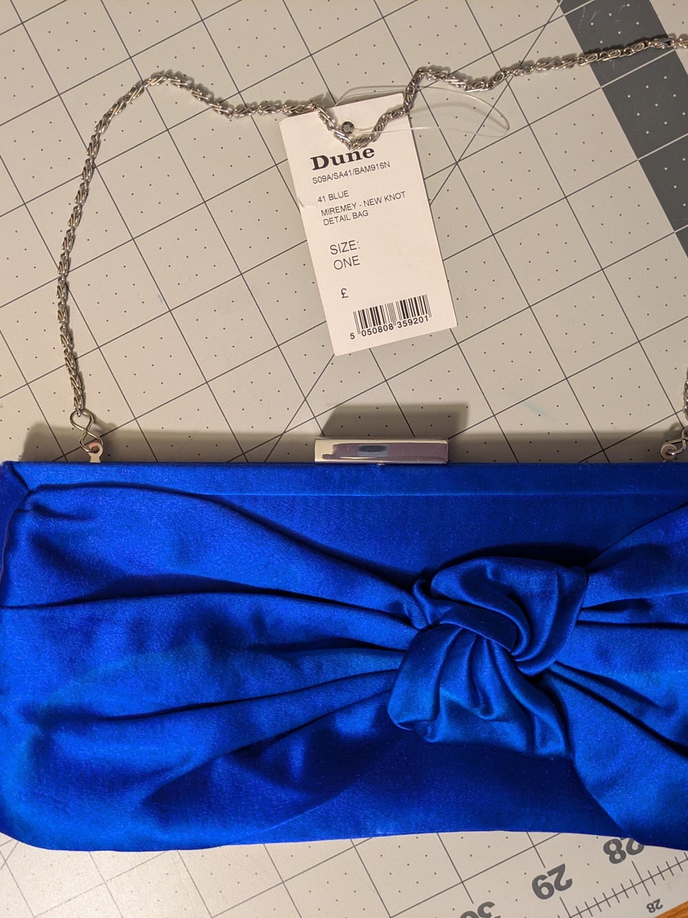 Royal Blue Satin Knot Clutch with Chain